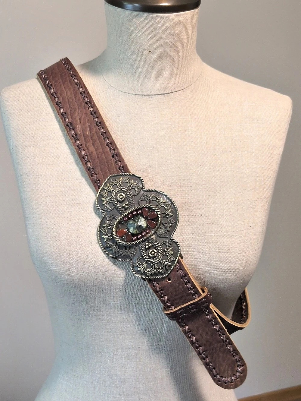 CAbi Embellished Brown Leather Belt Size Large